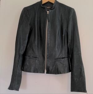 Danier Leather Jacket Size Small Dark Green Classic Zip Up Moto Italian Leather